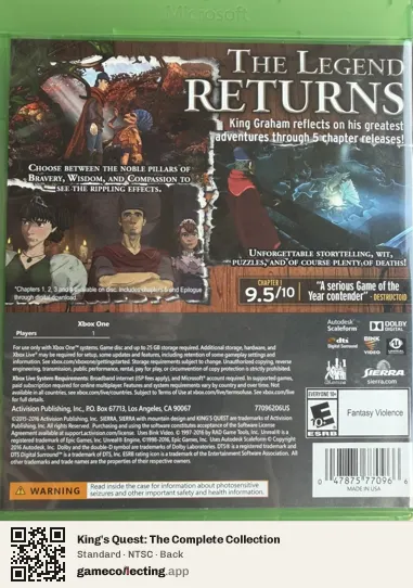 King's Quest: The Complete Collection Xbox One, NTSC box back