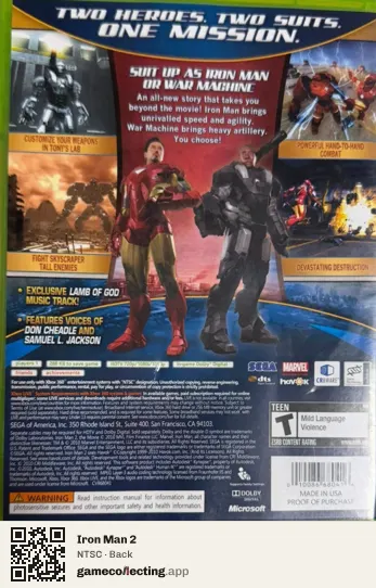 Iron Man 2 Xbox 360, NTSC box back