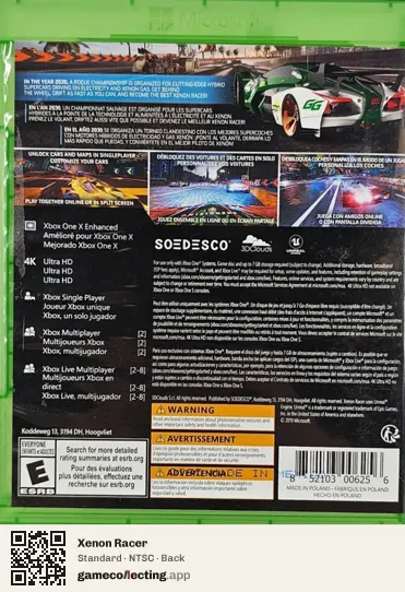 Xenon Racer Xbox One, NTSC box back