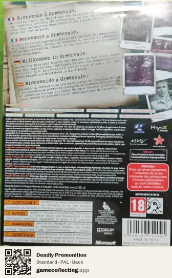 Deadly Premonition Xbox 360, PAL box back