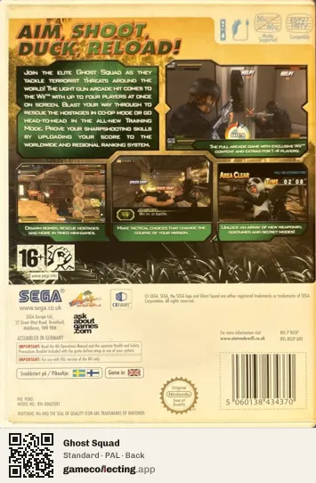 Ghost Squad Nintendo Wii, PAL box back