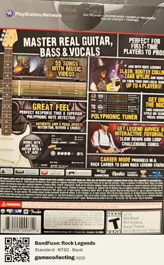 BandFuse: Rock Legends PlayStation 3, NTSC box back