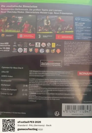 eFootball PES 2020 Xbox One, Germany box back