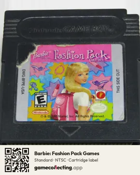 Barbie: Fashion Pack Games Game Boy Color, NTSC cartridge label
