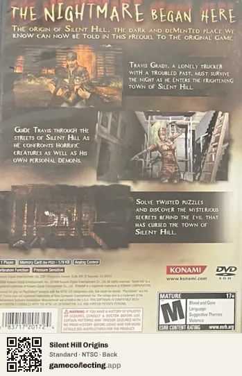 Silent Hill Origins PlayStation 2, NTSC box back