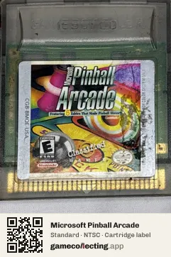 Microsoft Pinball Arcade Game Boy Color, NTSC cartridge label