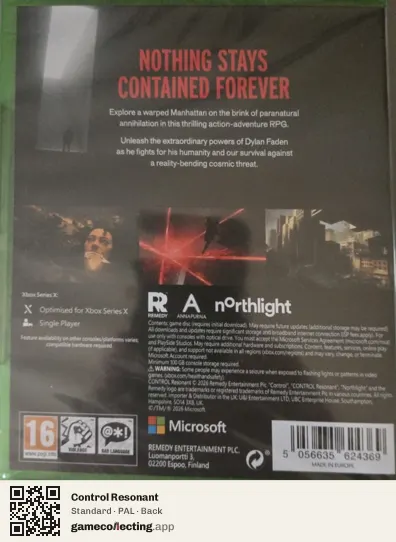Control Resonant Xbox Series X, PAL box back