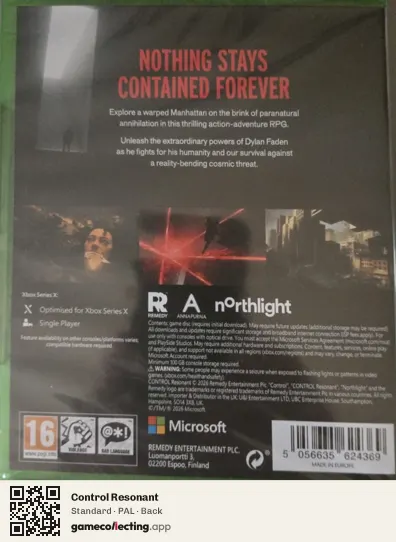 Control Resonant Xbox Series X, PAL box back