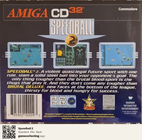 Speedball 2 Amiga CD32, PAL box back