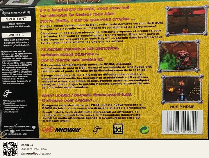 Doom 64 Nintendo 64, PAL box back