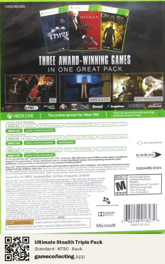 Ultimate Stealth Triple Pack Xbox 360, NTSC box back