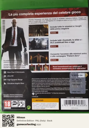 Hitman Xbox One, Italy box back