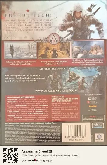 Assassin's Creed III Computer, Germany box back