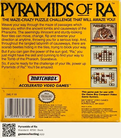Pyramids of Ra Game Boy, NTSC box back