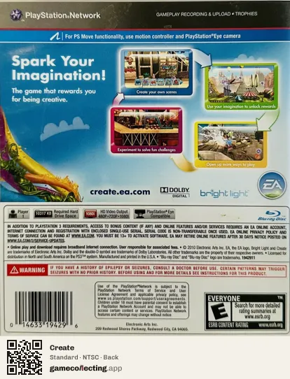 Create PlayStation 3, NTSC box back