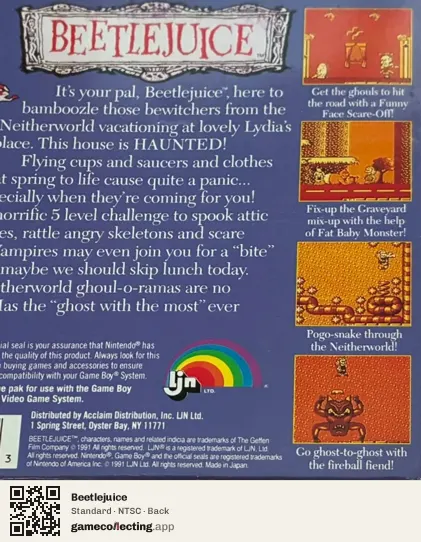 Beetlejuice Game Boy, NTSC box back