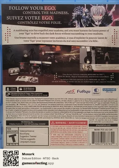 Monark PlayStation 5, NTSC box back