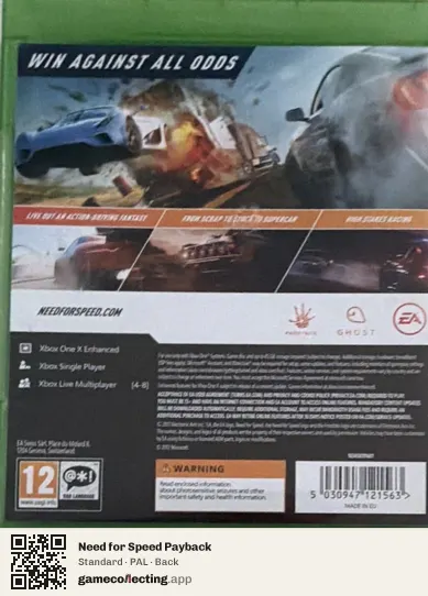 Need for Speed Payback Xbox One, PAL box back