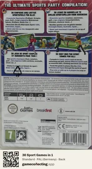 30 Sport Games in 1 Nintendo Switch, Germany box back