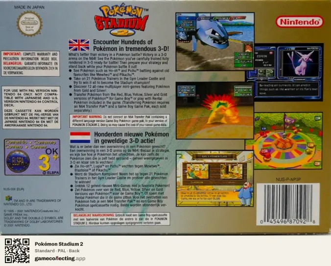 Pokémon Stadium 2 Nintendo 64, PAL box back