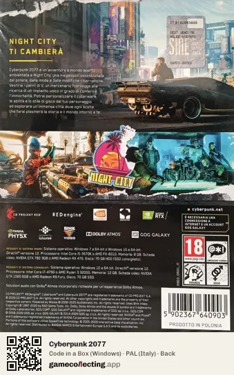 Cyberpunk 2077 Computer, Italy box back