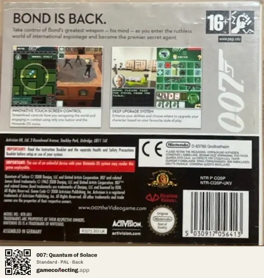 007: Quantum of Solace Nintendo DS, PAL box back