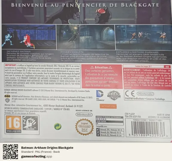 Batman: Arkham Origins Blackgate Nintendo 3DS, France box back