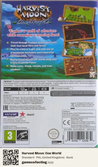 Harvest Moon: One World Nintendo Switch, United Kingdom box back