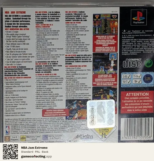 NBA Jam Extreme PlayStation, PAL box back