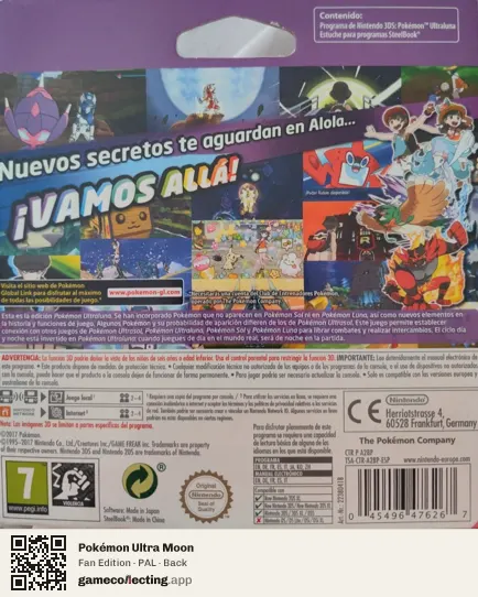 Pokémon Ultra Moon Nintendo 3DS, PAL box back