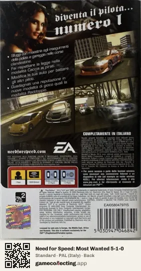 Need for Speed: Most Wanted 5-1-0 PlayStation Portable, Italy box back