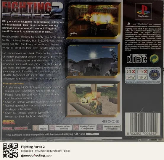 Fighting Force 2 PlayStation, United Kingdom box back