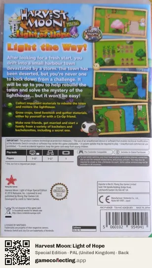 Harvest Moon: Light of Hope Nintendo Switch, United Kingdom box back