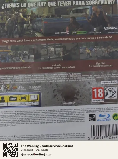The Walking Dead: Survival Instinct PlayStation 3, PAL box back