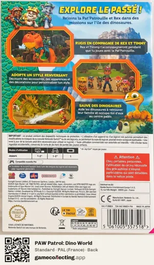 PAW Patrol: Dino World Nintendo Switch, France box back