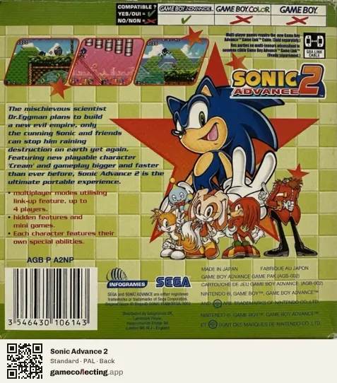 Sonic Advance 2 Game Boy Advance, PAL box back