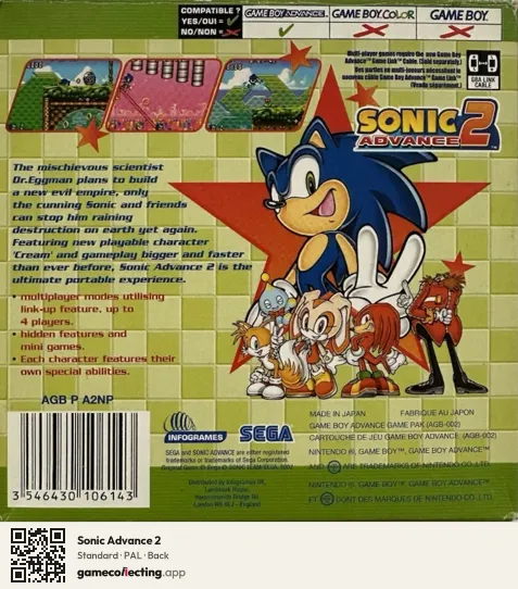 Sonic Advance 2 Game Boy Advance, PAL box back