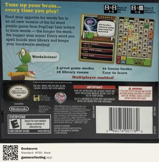 Bookworm Nintendo DS, NTSC box back