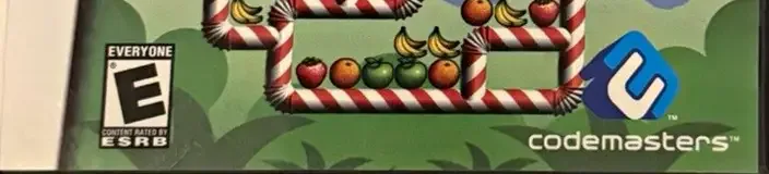Super Fruit Fall, the ESRB box on its front