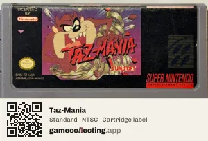 Taz-Mania Super Nintendo Entertainment System, NTSC cartridge label