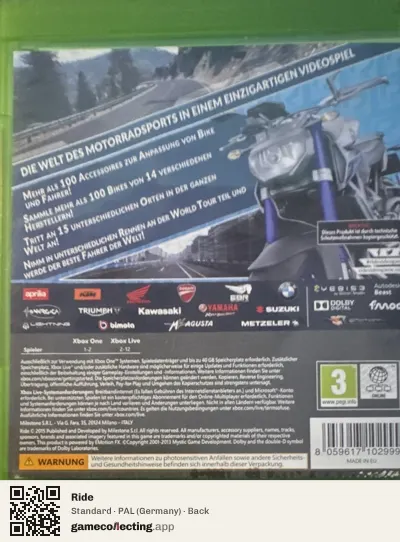 Ride Xbox One, Germany box back
