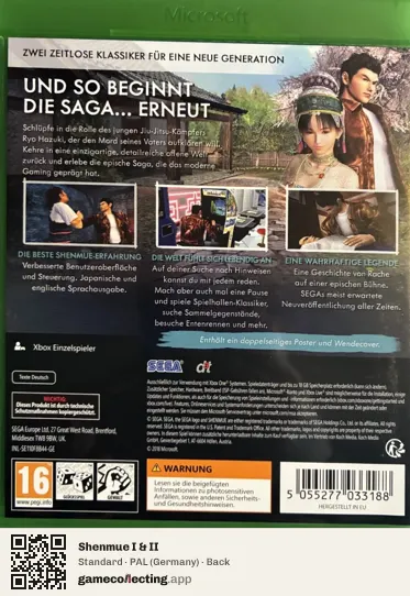 Shenmue I & II Xbox One, Germany box back