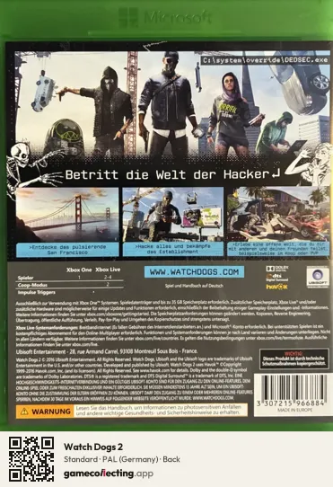 Watch Dogs 2 Xbox One, Germany box back