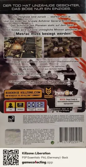 Killzone: Liberation PlayStation Portable, Germany box back