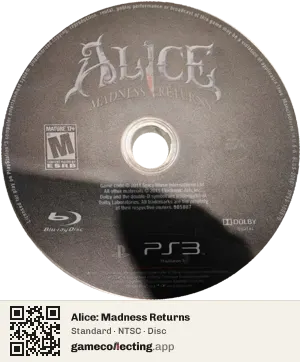 Alice: Madness Returns PlayStation 3, NTSC disc