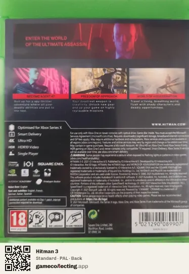 Hitman 3 Xbox Series X, PAL box back