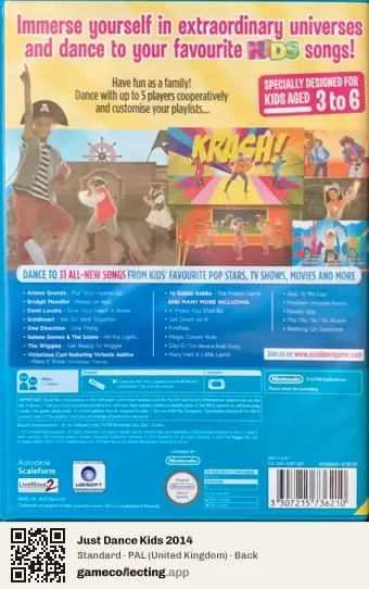 Just Dance Kids 2014 Nintendo Wii U, United Kingdom box back