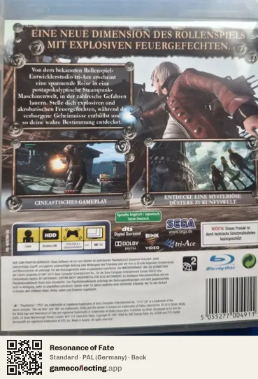 Resonance of Fate PlayStation 3, Germany box back