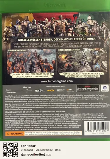 For Honor Xbox One, Germany box back