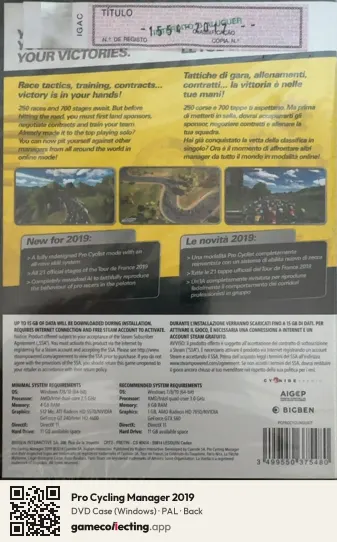 Pro Cycling Manager 2019 Computer, PAL box back